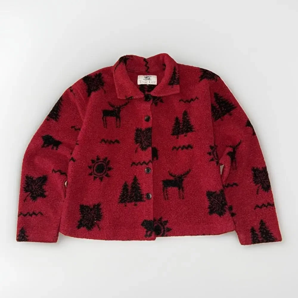 Vintage True Grit Fleece Jacket Medium Cropped Red Outdoors 21x21 USA Northstyle